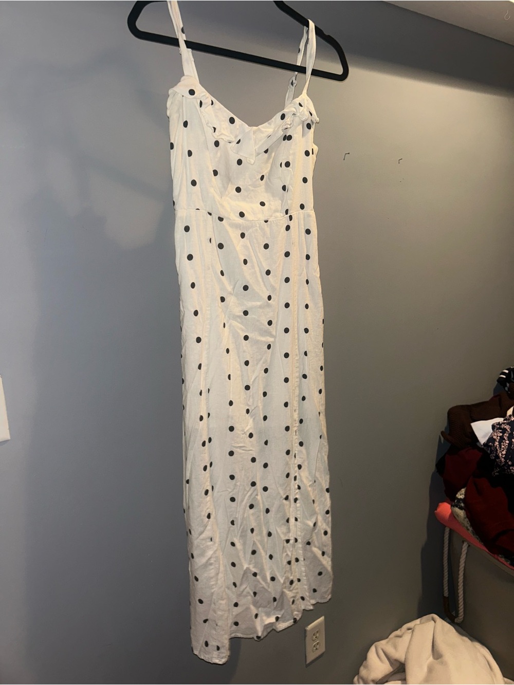 Old Navy White Maxi Slip Dress with Black Polka Dots worn once